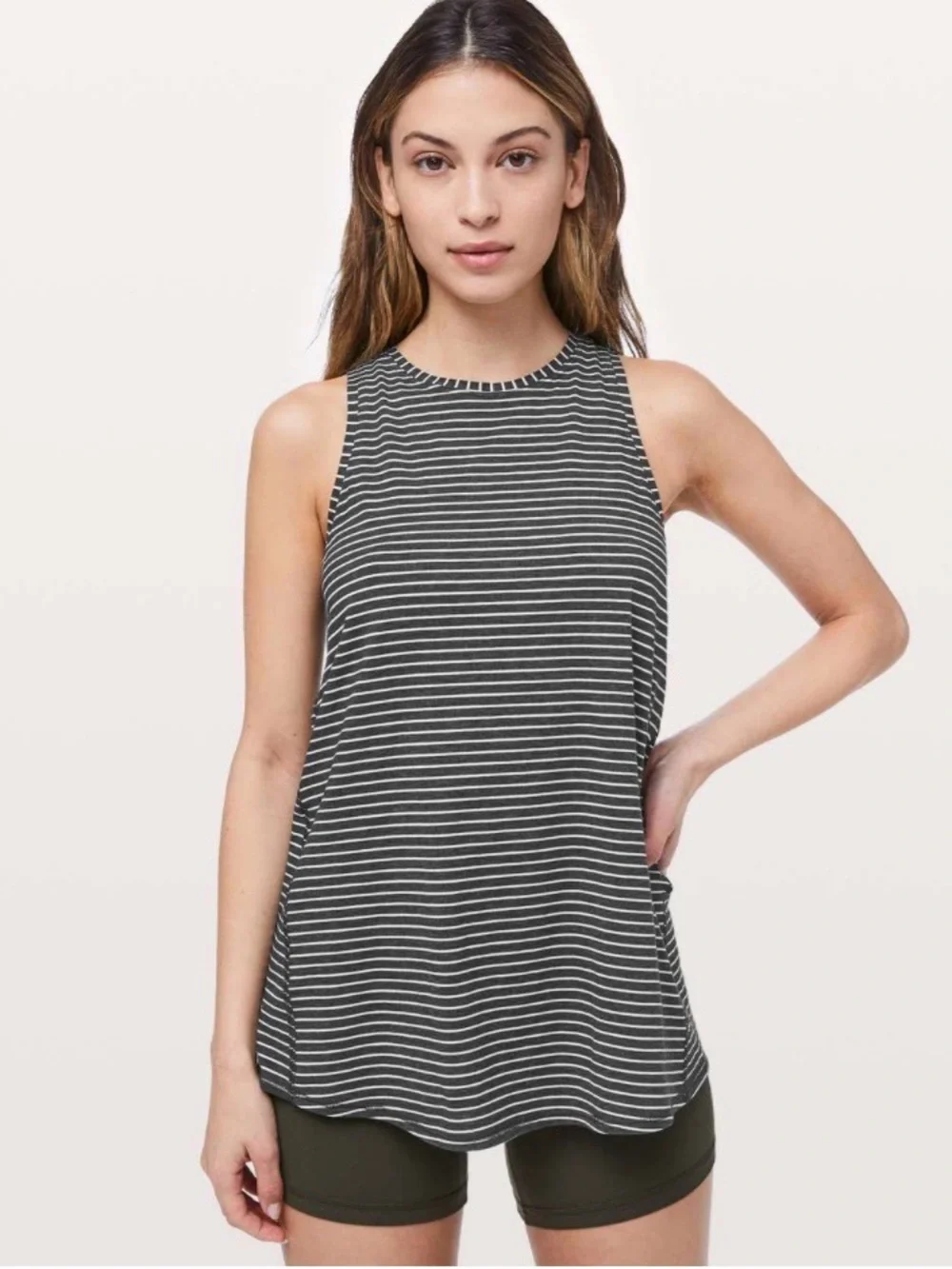 Lululemon All Tied Up Tank Modern Stripe Heathered Black White Size 2